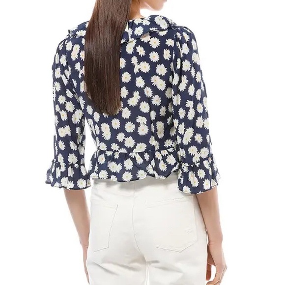 Realisation Par Cher Silk Daisy Print Ruffled Wrap Blouse Top - Picture 2 of 7